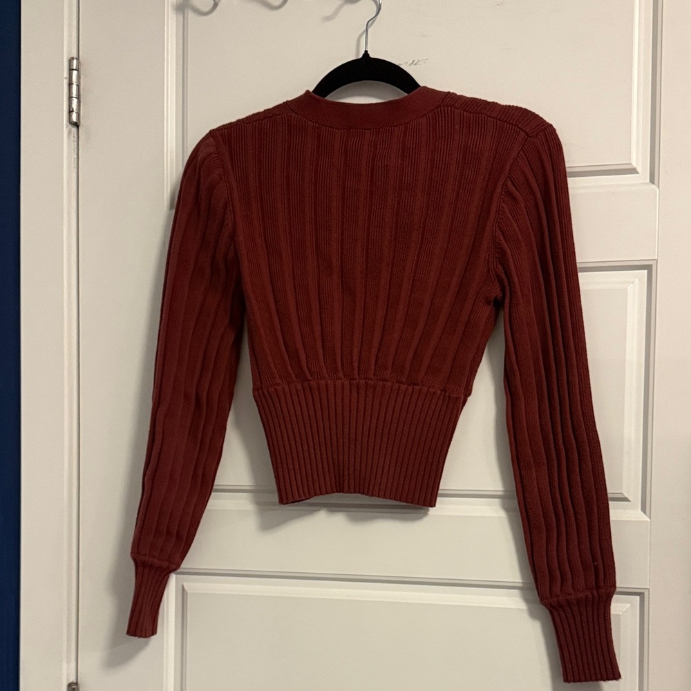 Wilfred Deep Red Ribbed Cardigan Sweater - Picture 3 of 3